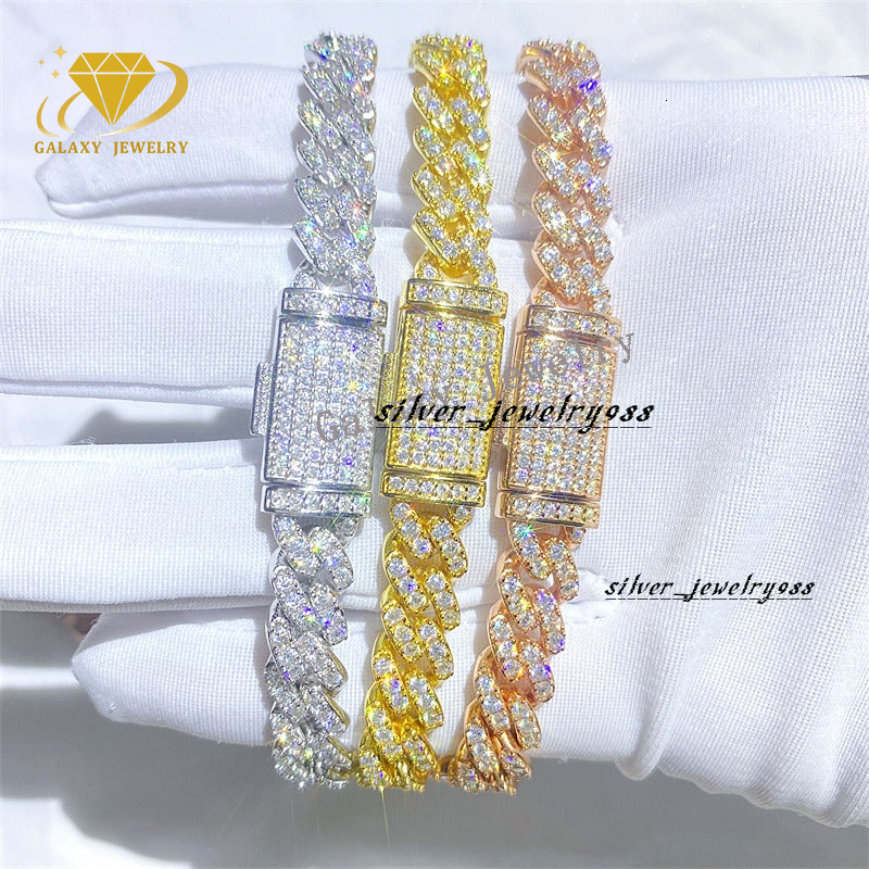 Mens Hip Hop Cuban Necklace 925 Silver Gold Plated 8mm Iced Out Moissanite Chain Vvs D Color Moissanite Cuban Bracelet