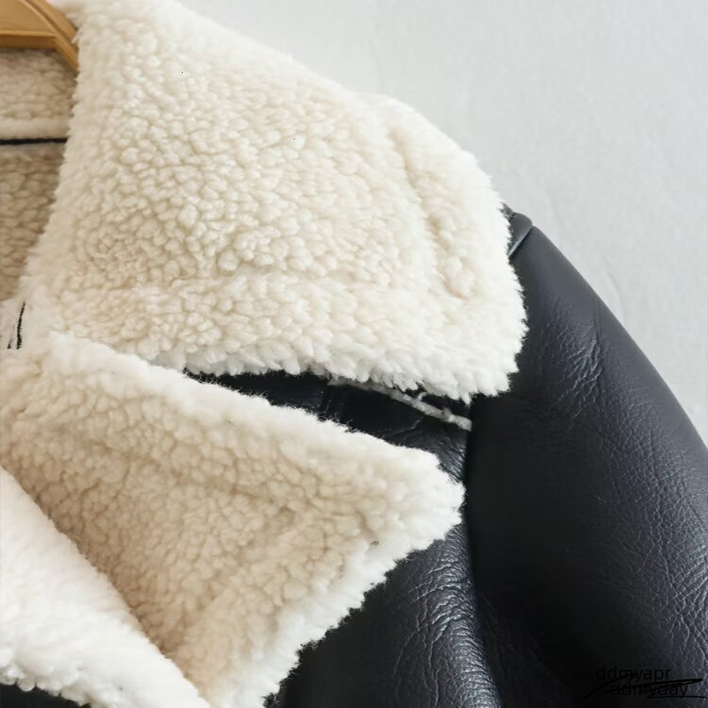 Winter Women Coats Faux Shearg Sheepskin Coat Retro Motorcycle Jacket Woman Jackets Outerwear Ddmyday
