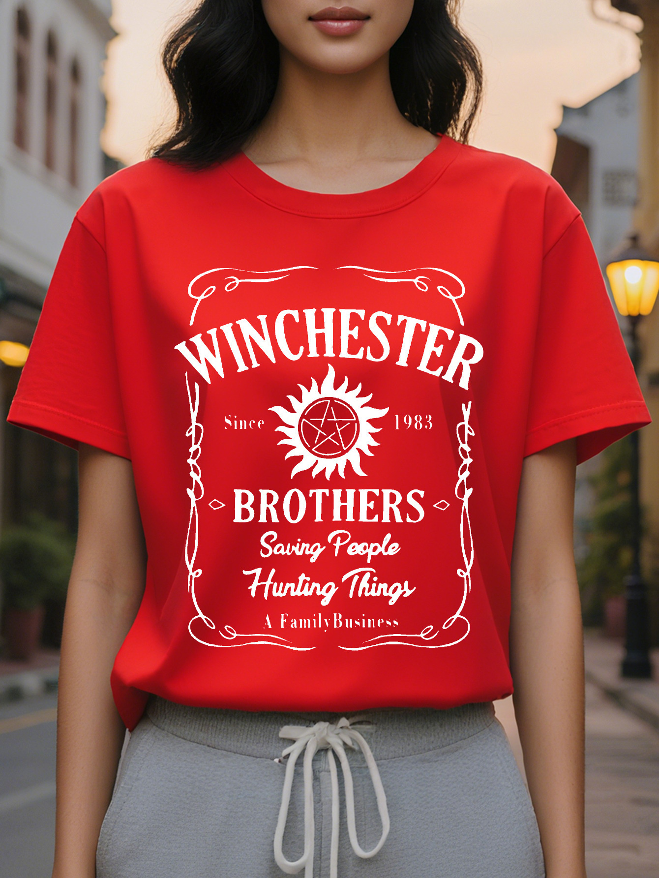 Large XL WINCHESTER BROTHERS Women's Graphic T-Shirt Soft Summer Casual Short Sleeve Tee with Retro Saving People Hunting Plus Size