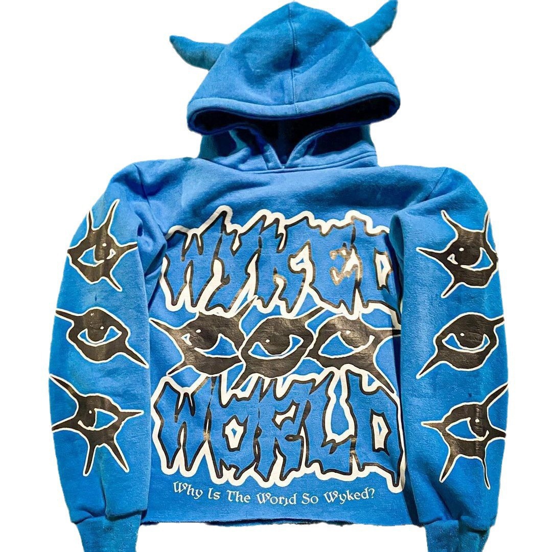 Mens Designer Hoodies wyked world eyes letter printed Y2K Fashion Pattern Harajuku Fashion Street Loose Casual Sweatshirt