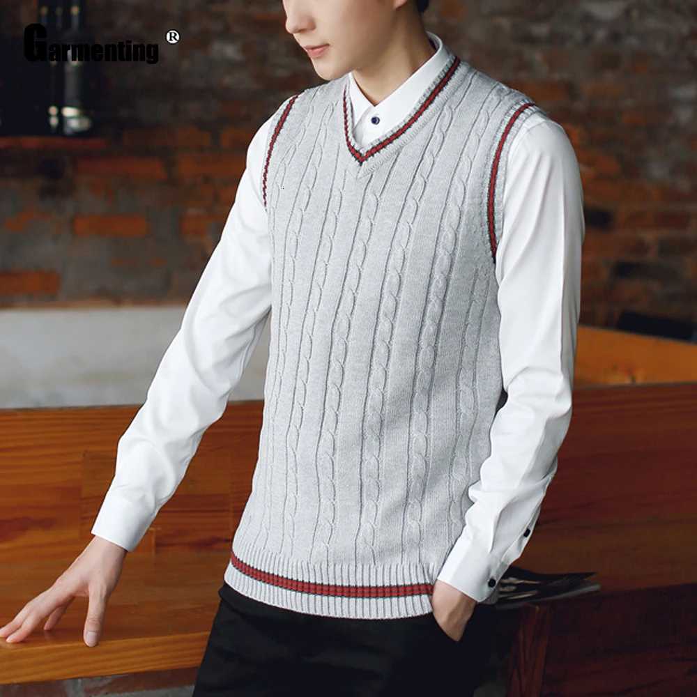 Mens Autumn Winter Sweater Vneck Knitwear Vest Smart Kpop Student Pullovers Sleeveless Slim Knitted Sweater Male Clothing 2020XJ250904