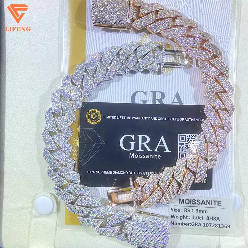 Hip Hop Jewelry Cuban Link Chain 20mm 4Rows 925 Sterling Silver VVS Moissanite Iced Out Diamond Cuban Chain Bracelet for Men