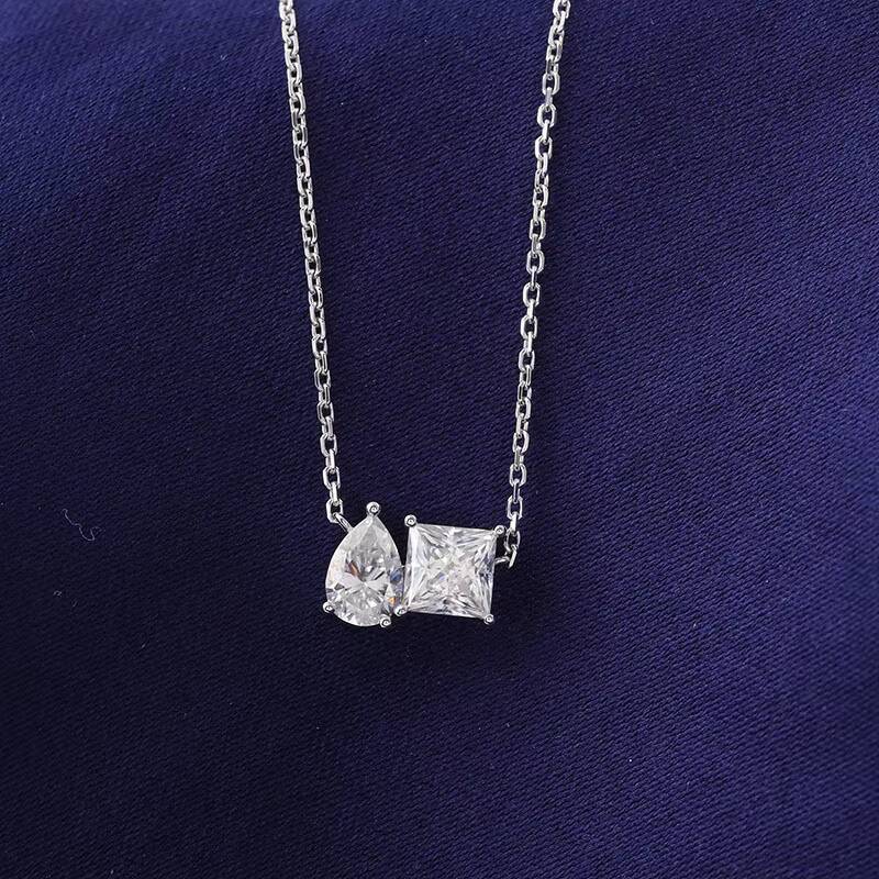 Minimalist 2 Stone Necklace Dainty Necklace 10k White Gold 2 Diamond Graduation Necklace Gift for Her Motivational Present