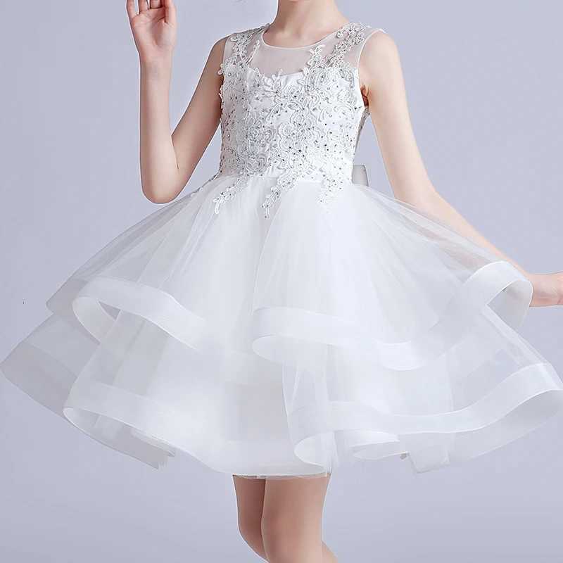 1281 Kids Girl Princess Dress Baby Girl Mesh Sleeveless Dresses Childrens White Wedding Ceremony Gown Z250904