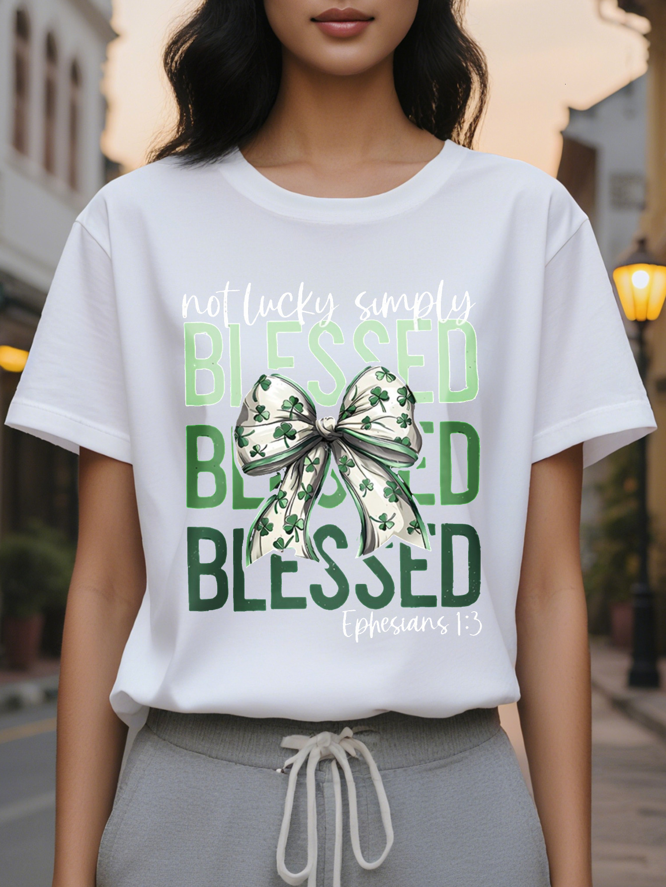 BLESSED Printed Pattern Fashion Casual All Match T-shirt Spring and Autumn New Slim Fit Slimming Top Women's Clothing