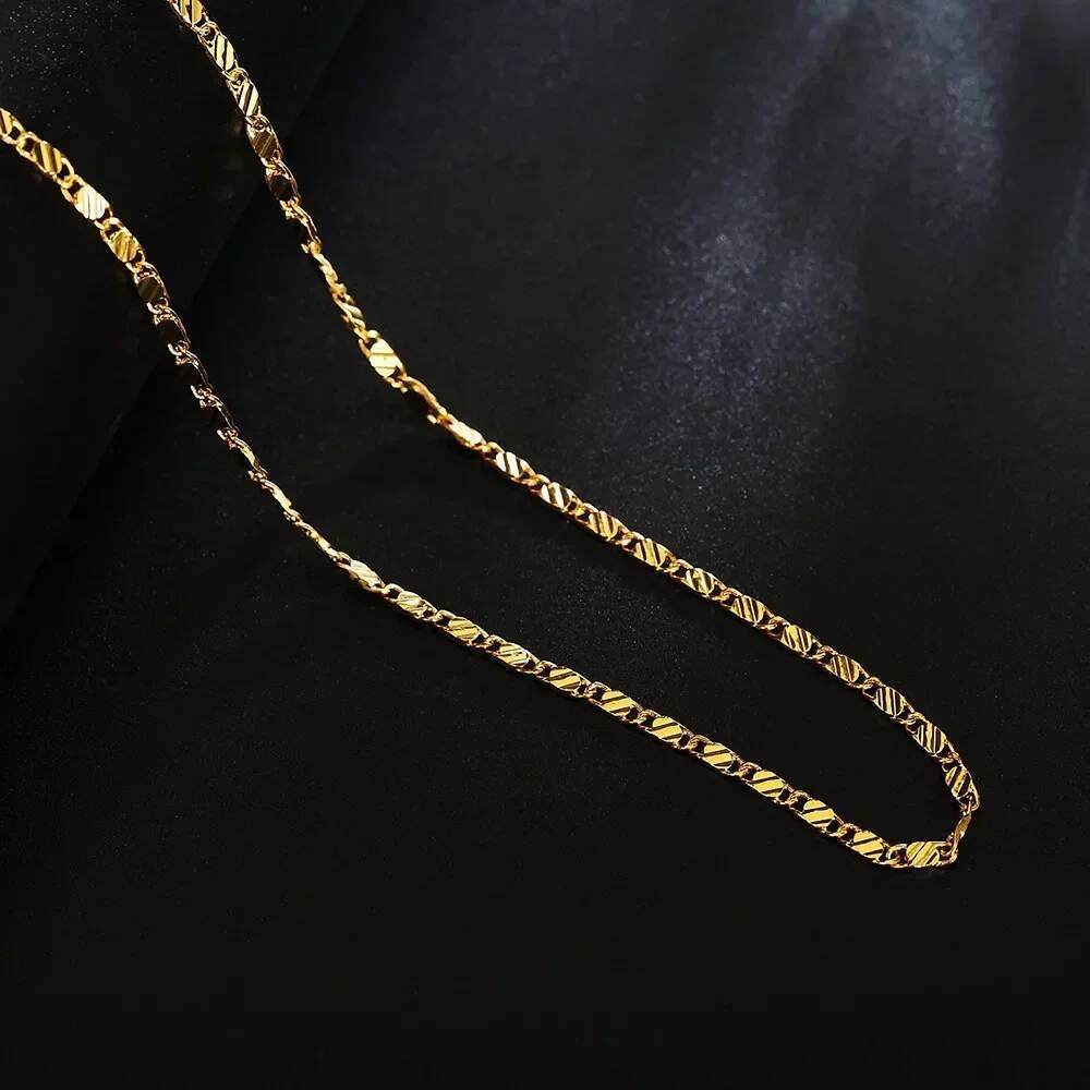 40-75cm Gold Color Charm 2mm Flat Chain Necklaces For Women Men Fashion Party Wedding Jewelry