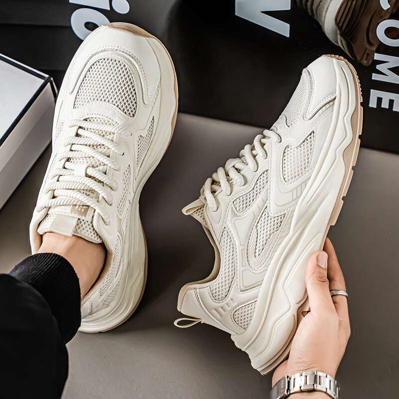 Sports New Breathable Mesh Lightweight Running Men's Casual Travel Dad White Shoes