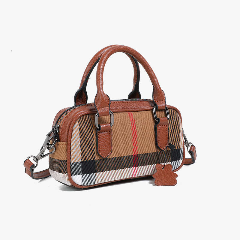 2025 New Canvas Plaid Genuine Leather Women's Bowling Free shipping designer Fashion Simple Handbag Textured Bag