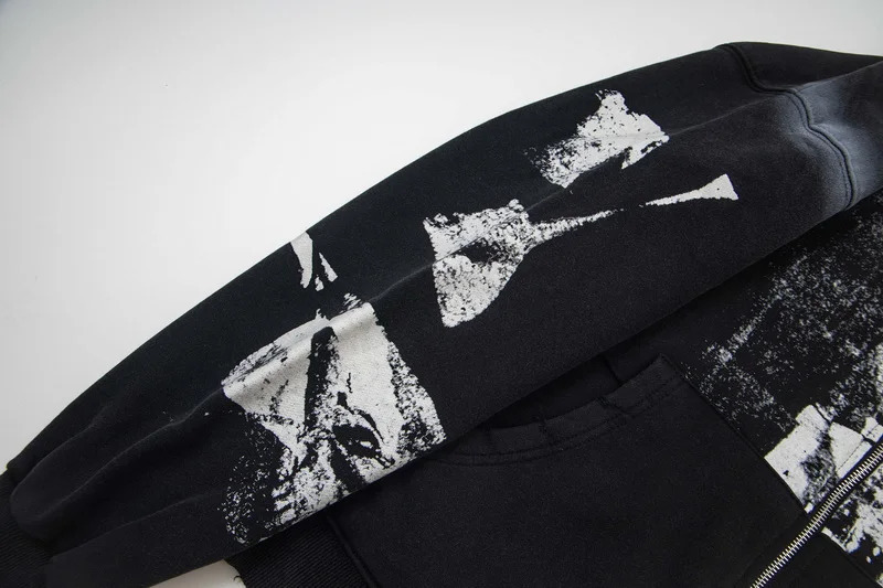 Stock Winter High Street Retro Patchwork Abstract Portrait Print Zipper Hoodie Jackets ERD Hoodie Cotton Men Women Sweatshirts 250815