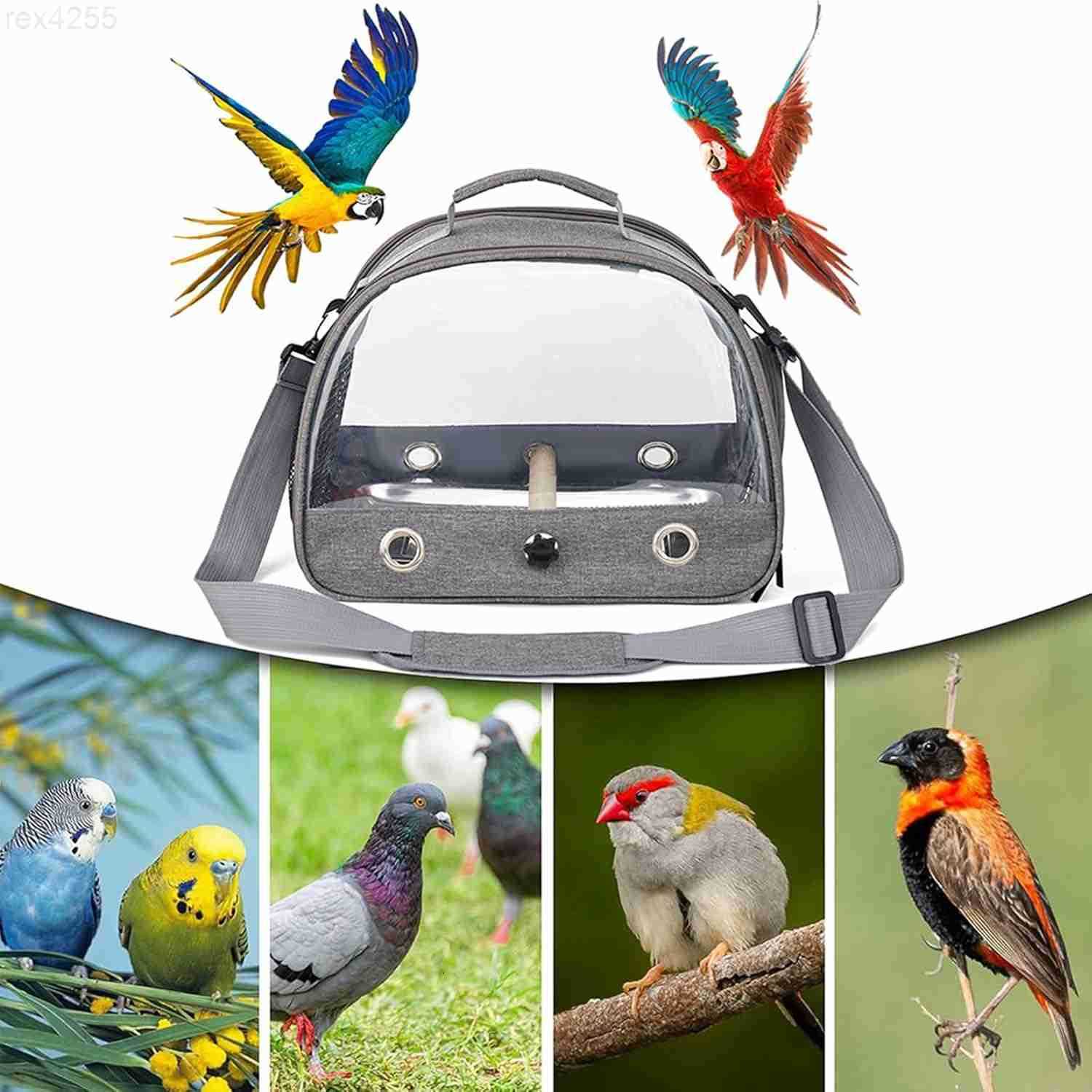 Small Bird Carrier Cage with Standing Perch Tray Portable Breathable Pet Travle Transport Carry Bag with Shoulder Strap for Vet Visit Outdoor Walking 