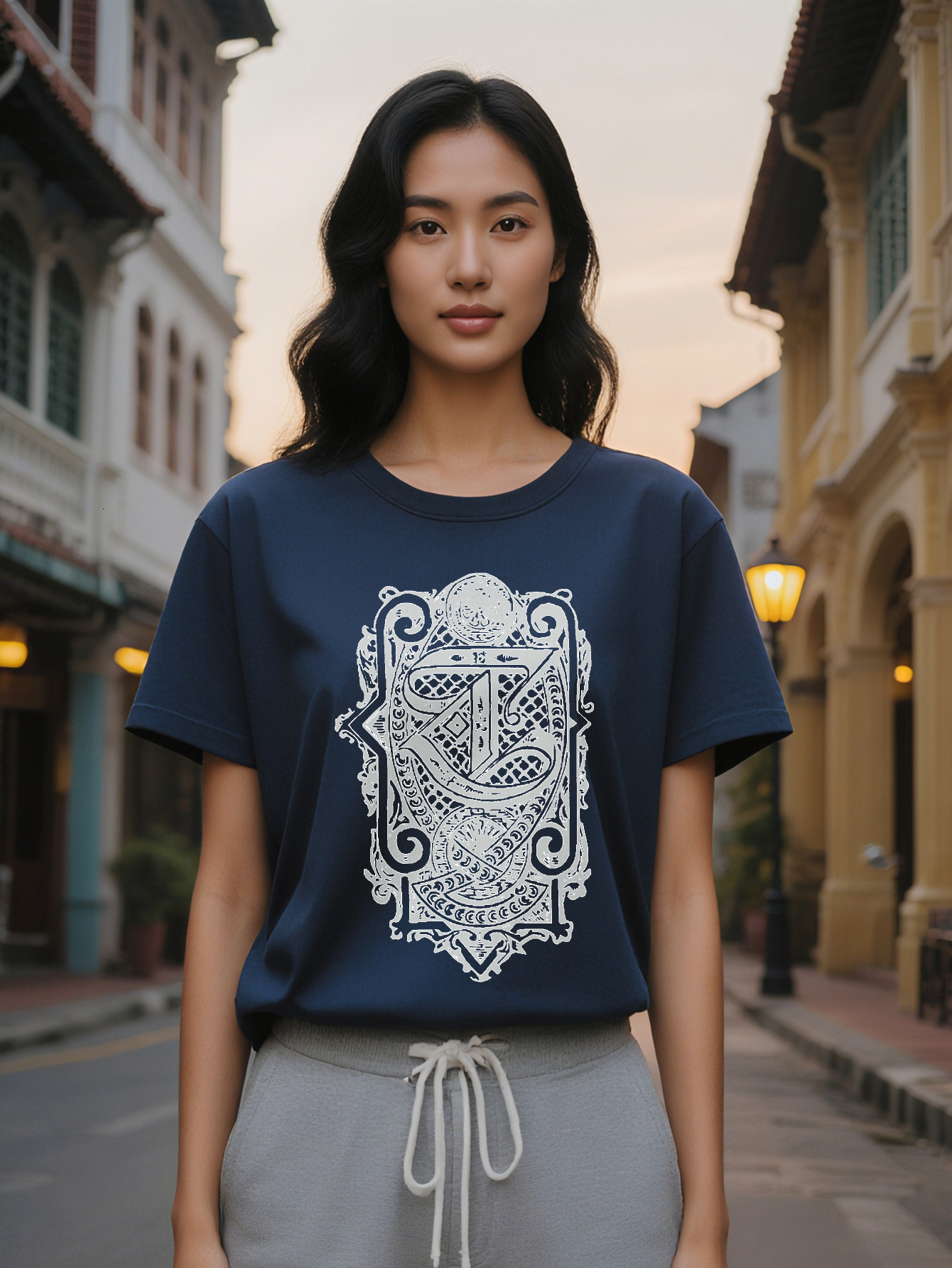 Casual Versatile Round Neck T-shirt Print Pattern Top Lady Gift c0259