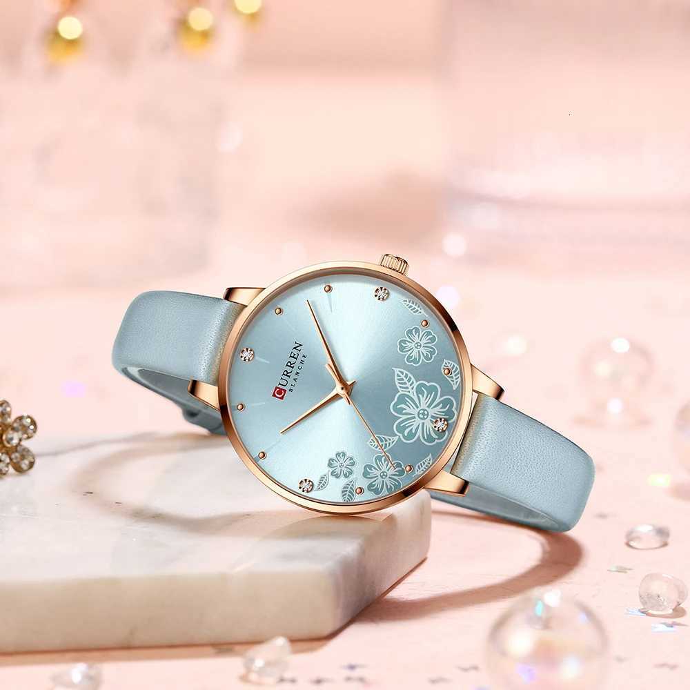 CURREN Watches Wen Top Brand Leather Quartz Wristwatch Luxury Design Clock for Ladies Charm Flowers Dial Montre Femme X250904