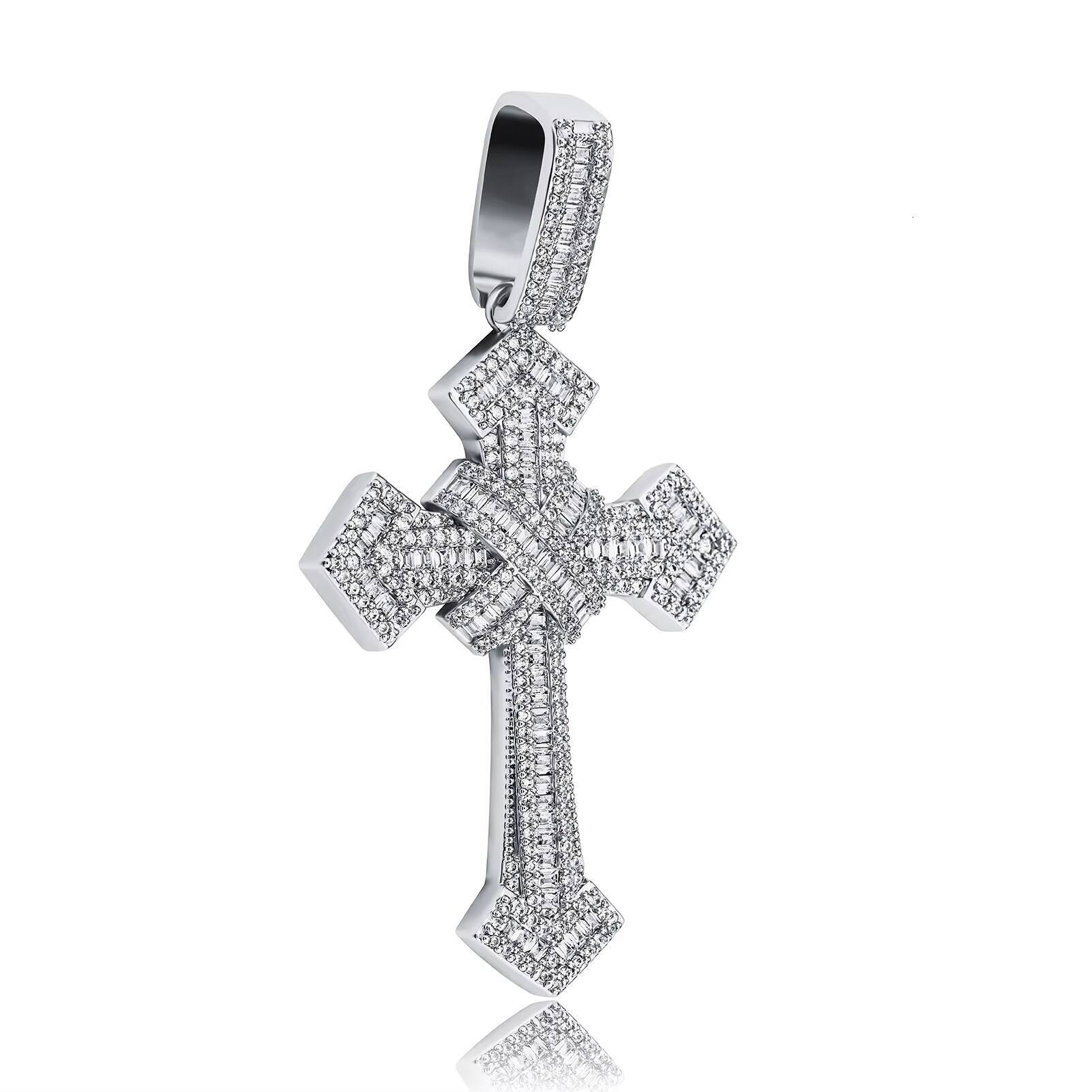 Wholesale Hip Hop Oxide Hao Stone Rhinestone Cross Ice Crystal Necklace