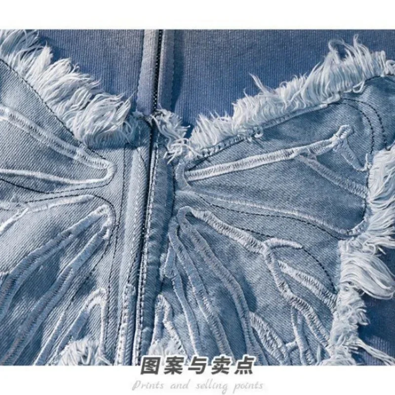 American Street BF Wind Butterfly Hooded Sweater Female Y2k Zipper Fashion Loose Cardigan Couple Gothic 250904