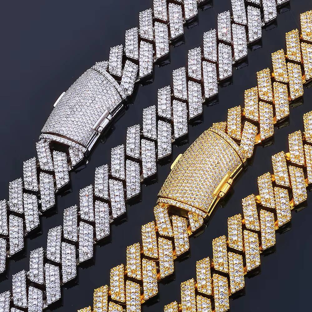 NUOYA Iced Out Moissanite Miami Cuban Link Chain Bracelet 20MM Silver Plated Luxury Hip Hop Chain Fine Jewelry
