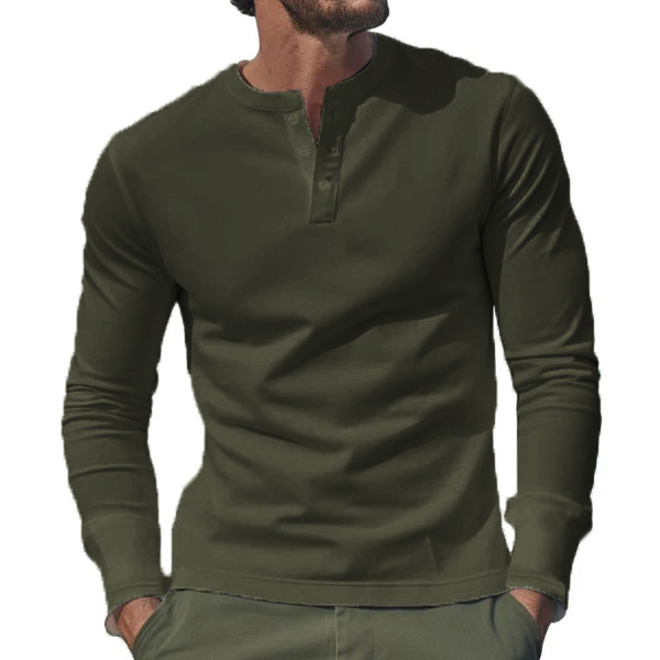 New Men Long Sleeved T-shirt Men's Button Henley neck Shirt Long Sleeve Casual Solid color Fashion T-Shirts European size: S-3XL