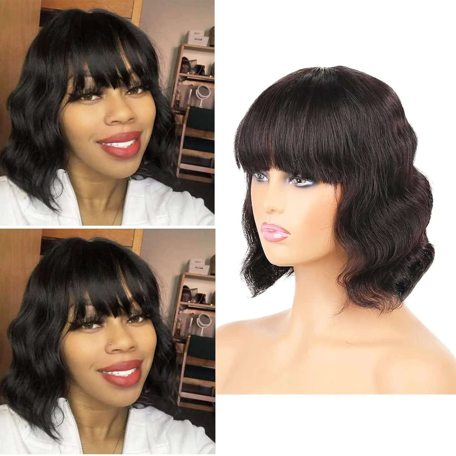 Body Wave Bob Wigs With Bangs 8 to 16 Inch Hair Easy to Wear Human Hair Short Wig Full Machine Made Wigs