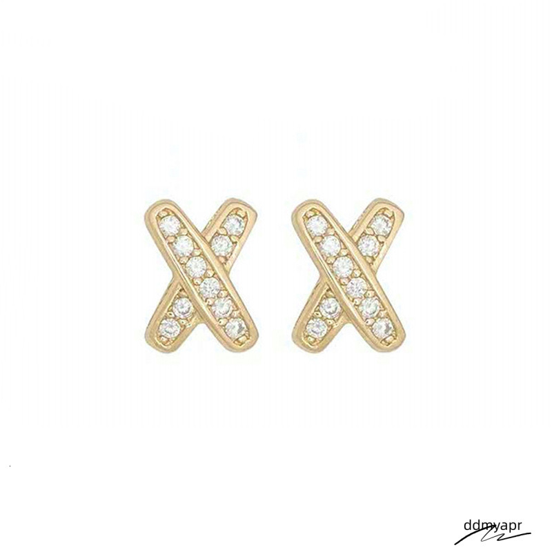 2023 Simple Fashion Stud Earrings Jewelry Ddmyday Sterling Sier Fill Pave White Topaz CZ Dia Gemstones Party Handmade Women Cross Earring Rose Gold Gi