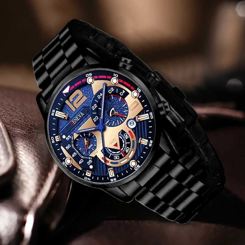 8PCS Mens Watch Set Business Fashion Quartz Watch Bracelet Necklace Ring Set Suitable for Daily Clothing Matching Perfect Gift X2509041