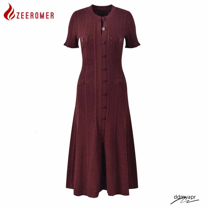 French Fashion Runway Knitt Single Breasted Mermaid Midi Dress Elegant Lady Ruffled Sleeve Hollow Out Slim Sweater Ddmyday 250305 Ddmyday Ddmyday Ddmy