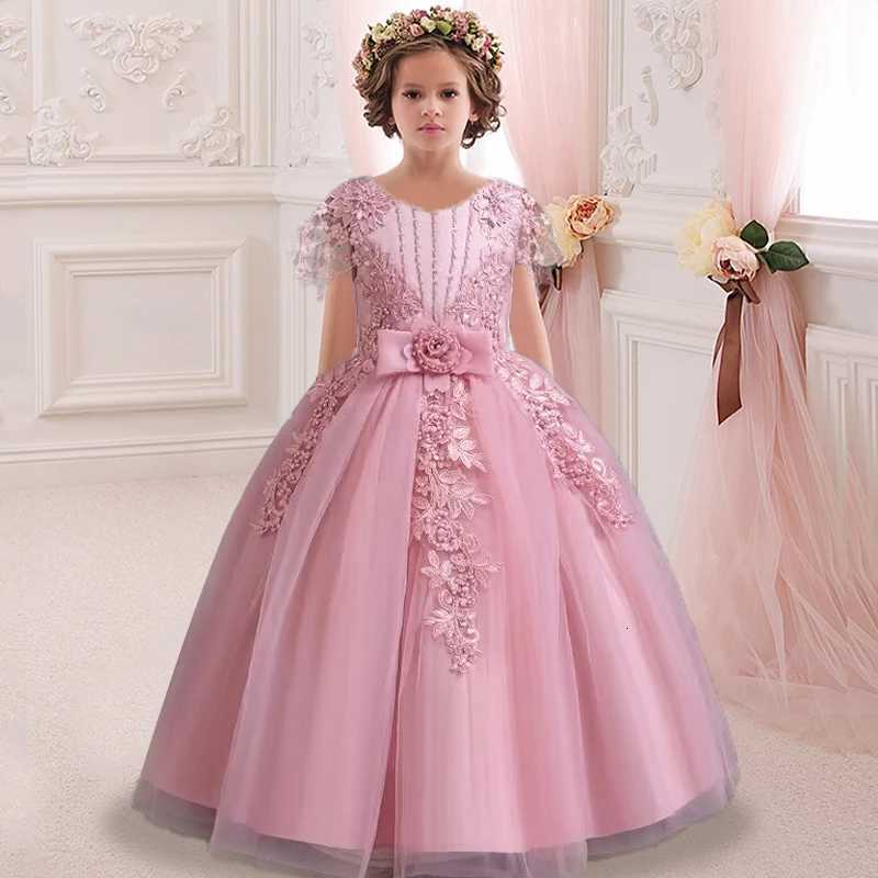 Flower Girl White Fluffy Childrens Wedding Dress Long Lace Party Evening Dress Elegant Girl 4-12 Years Old Childrens Clothing Z250904