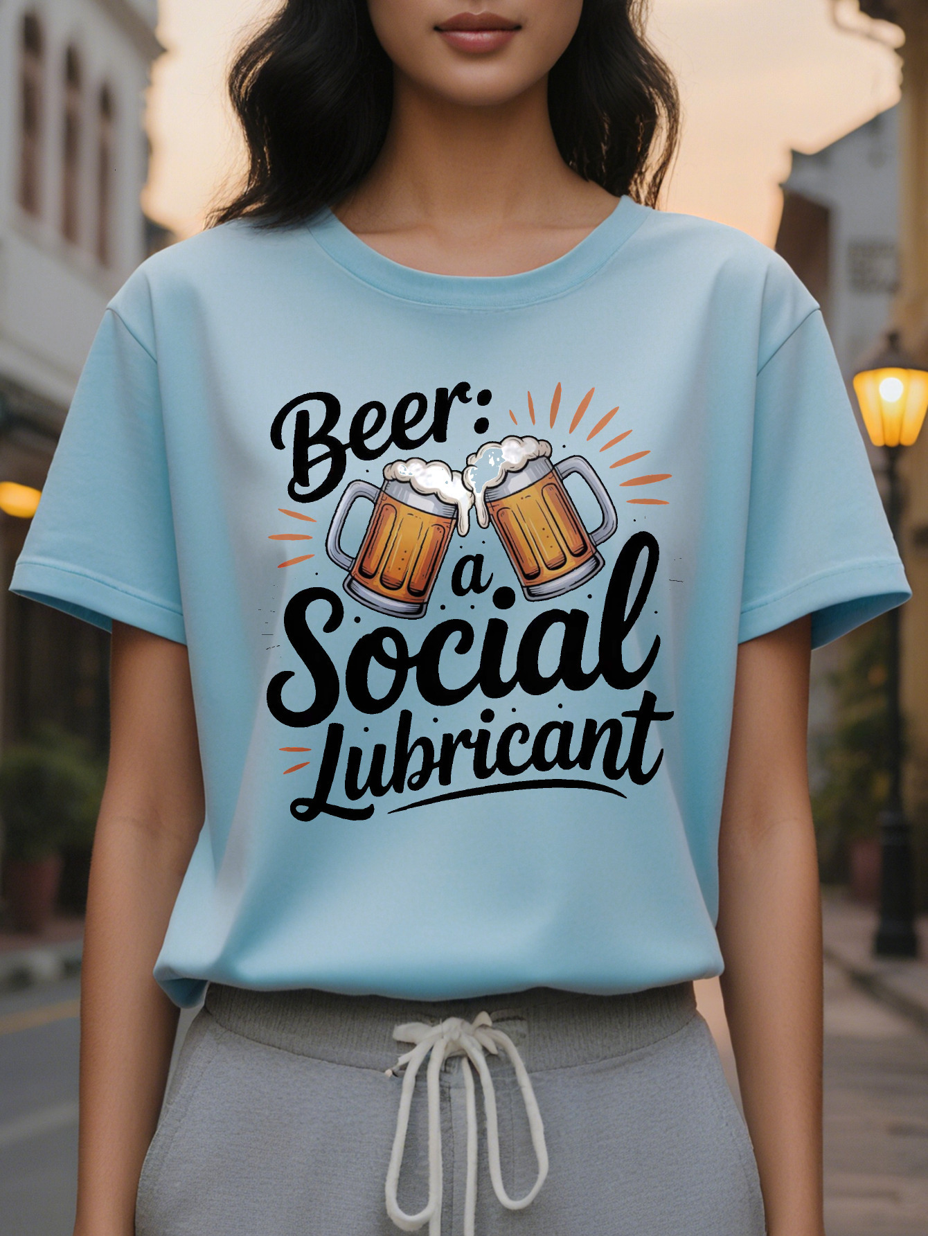 Fun Lover T Shirt Beer Lubricant Slogan Mug Pattern White Crew Neck Summer Top Foam Design hine Washable Party Clothing