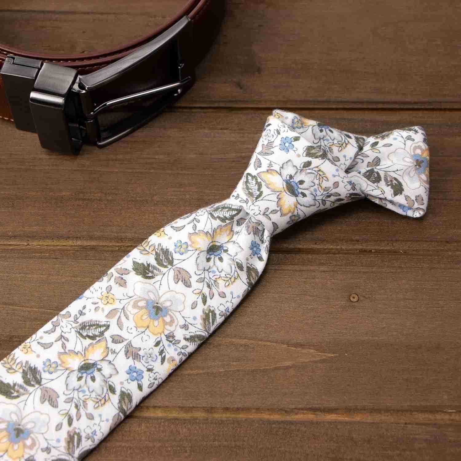 Mens Skinny Slim Cotton Floral Print NecktiesW250904