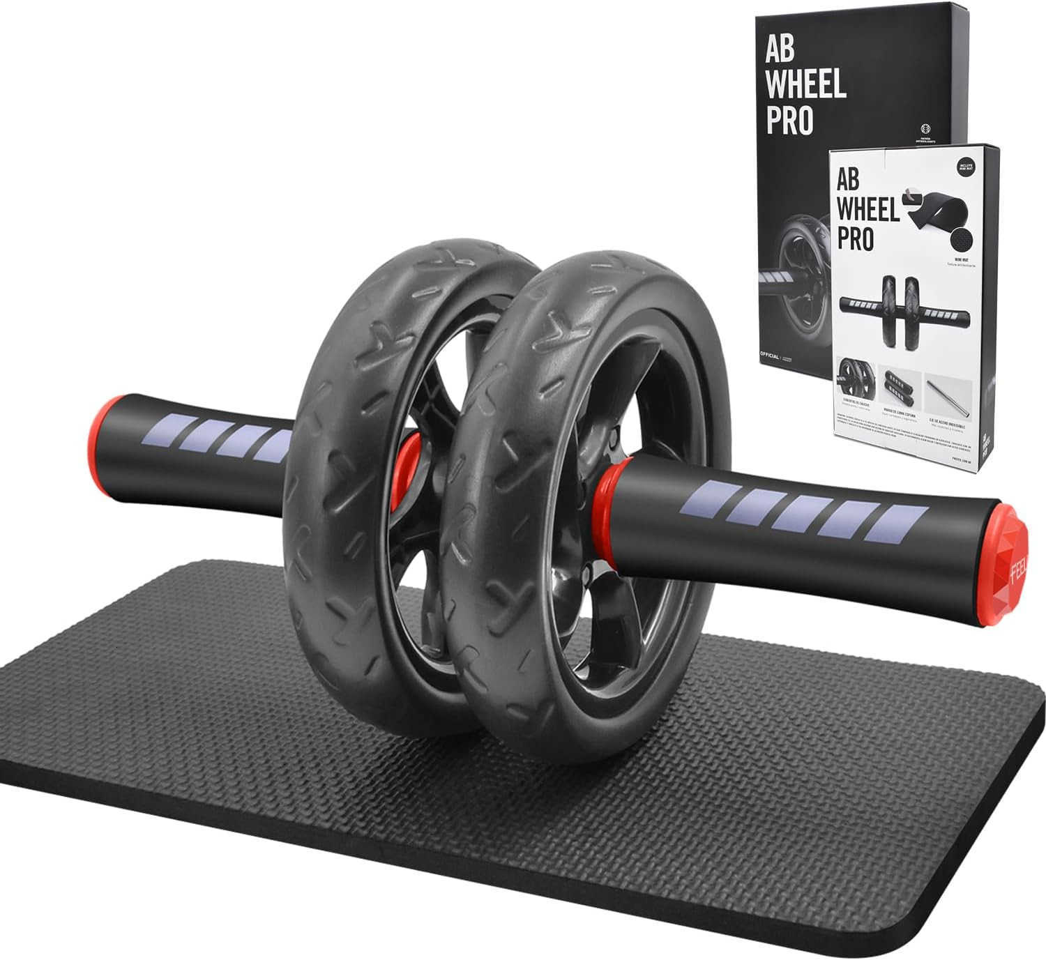 Ab Wheel RollerAbs Core Workout Exercise Wheel with Knee Pad Double Wheel Set with Dual Fitness Strength Training Modes at Gym or Home W250904