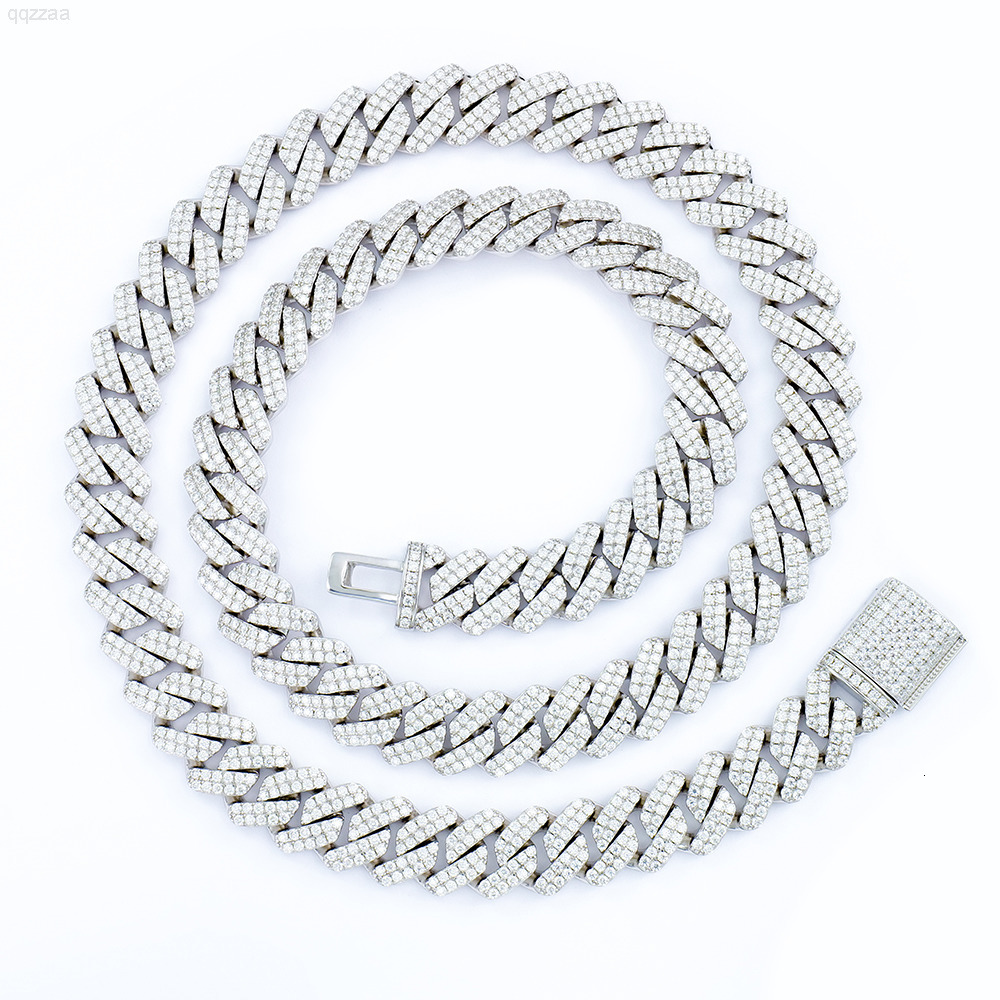 925 Sterling Silver Hiphop Jewelry 12mm Sharp Angled Style Iced Out Moissanite Cuban Link Chain Men Necklace Boyfriend Gift