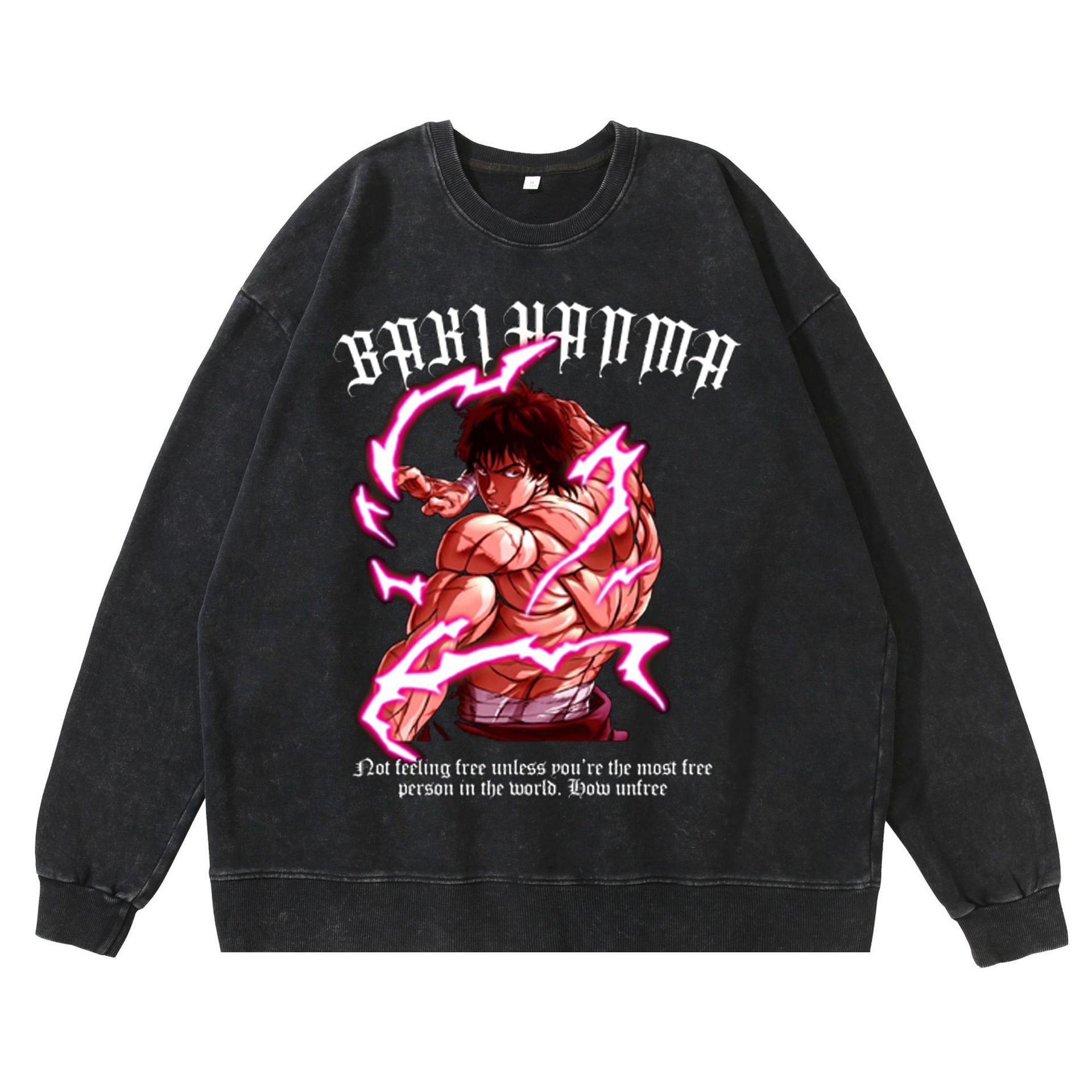 360g Heavyweight Washed Vintage Finish Baki Hanma Anime American Retro Crewneck Cotton Sweatshirt - TT8294