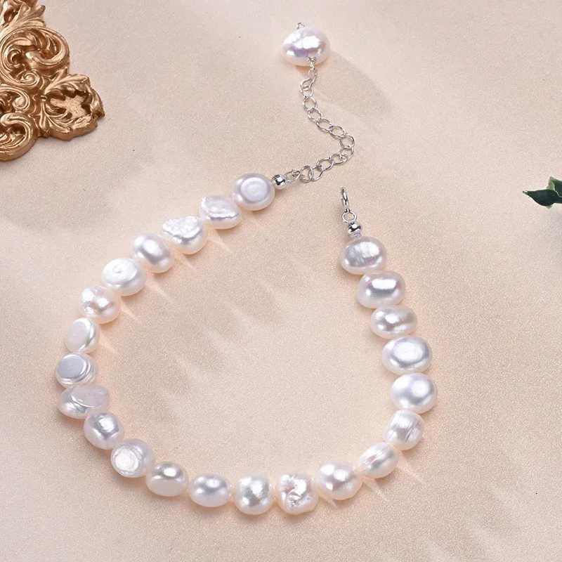 925 Sterling Silver Freshwater Pearl 89mm White Pearl Baroque Bracelet Fine Jewelry Gifts for Women Girls Y250904