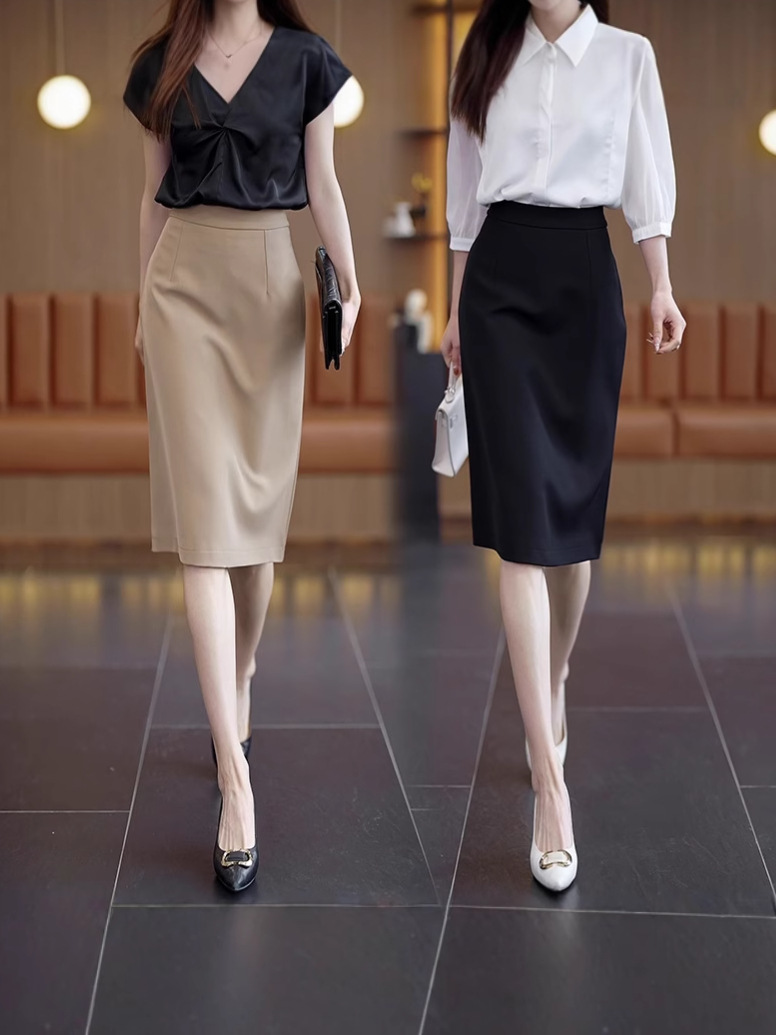 T2702 Suit skirt women 2025 spring and summer new simple temperament mid-length one-step skirt