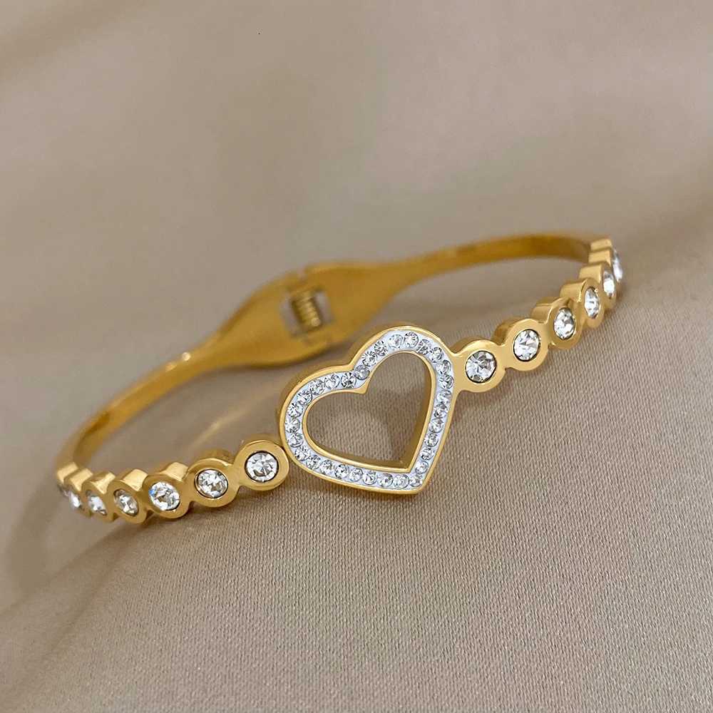 Mahing Bracelet Femme Luxe Rhinestone Stainless Steel Bangle 18K Gold Plated Couple Charm Bracelets Jewelry Gift Y250904