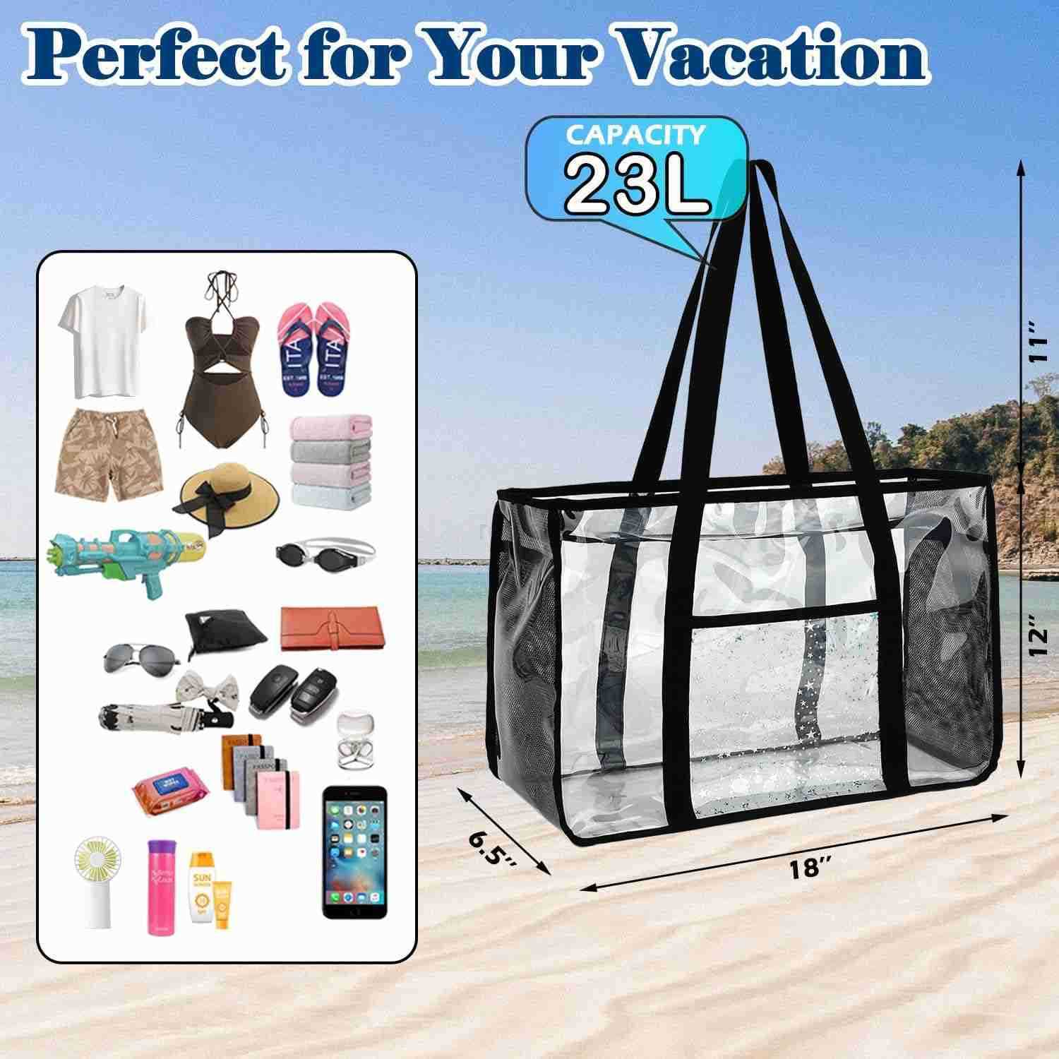 Bag for Women Large Pool Tote Cruise Vacation Essentials Zipper Closure Waterproof SandproofW250904