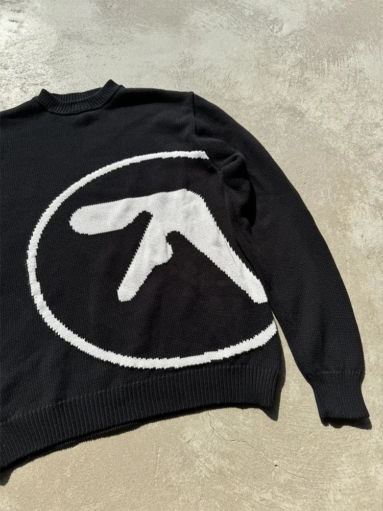 Mens Sweater Y2K Aphex Twin Knit Oversized Pullovers Gothic Jumper Winter Graphic Streetwear Long Sleeve Tops Vintage Clothing 250903