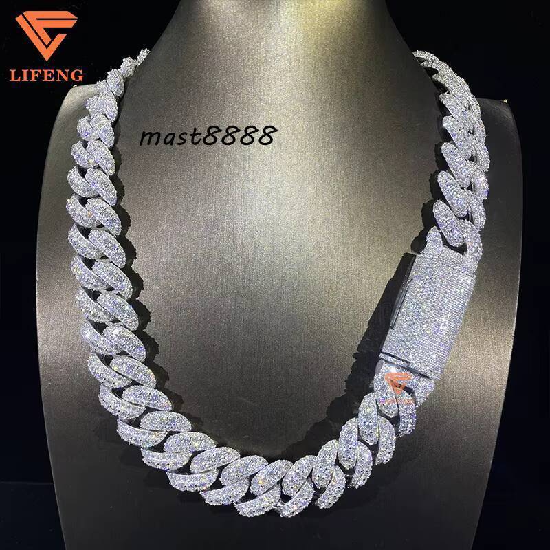 Heavy Thick Necklace Chaines 20mm Big Stone Cuban Link Chain Gra Iced Out VVS Moissanite 925 Silver Hip Hop Jewelry for Men