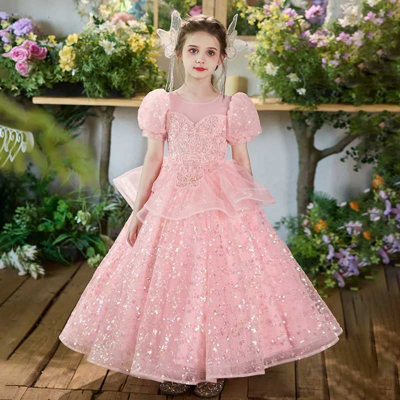 Children Girls Sweet Princess Dress High-End Host Party Piano Performance Light Luxury Performance Fluffy Mesh Girl Long Dress Z250904