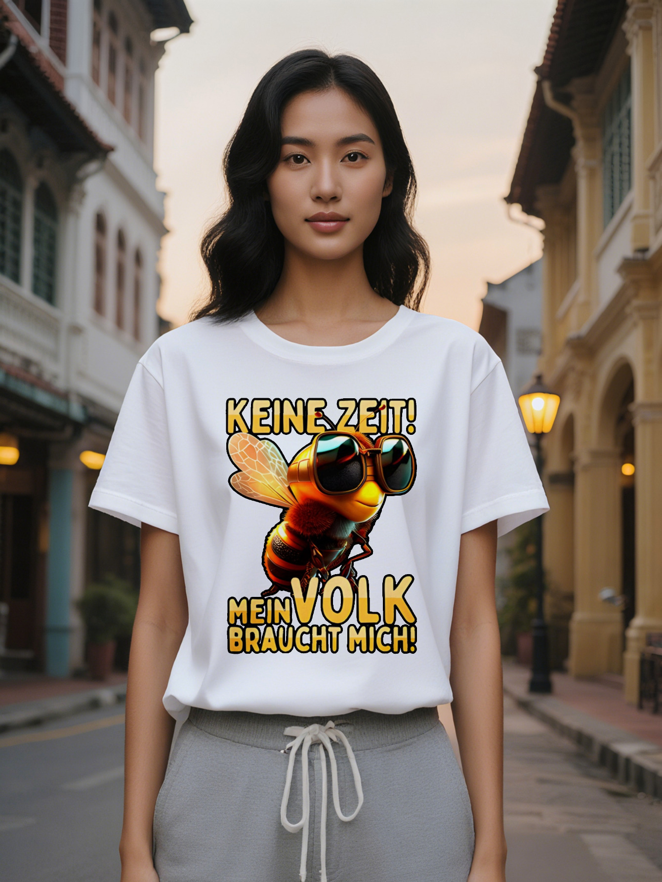 Lady Casual Graphic T Shirt with Anthropomorphic Bee Golden Fashion Glasses Print Black Round Neck Summer Tee