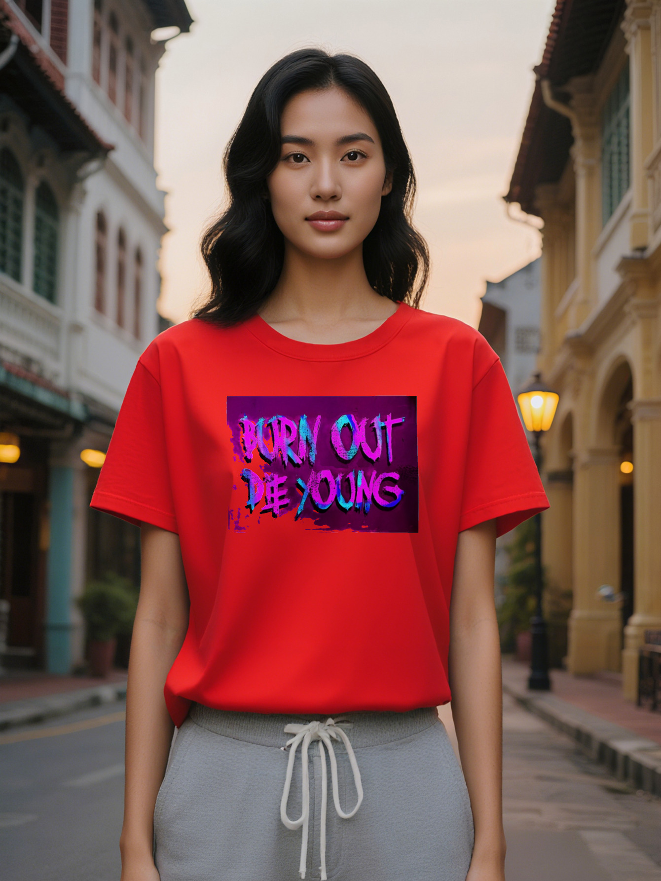 Large XL Lady Casual Crew Neck T-Shirt with Burn Out Die Young Graphic Black Lightweight and Breathable Perfect for Summer Plus Size