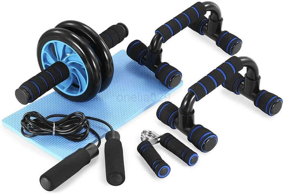 TOMSHOO AB Wheel Roller Kit with PushUp Bar Knee Mat Jump Rope and Hand Gripper Home Gym Workout for Men Women Core Strength Abdominal Exercis W250904