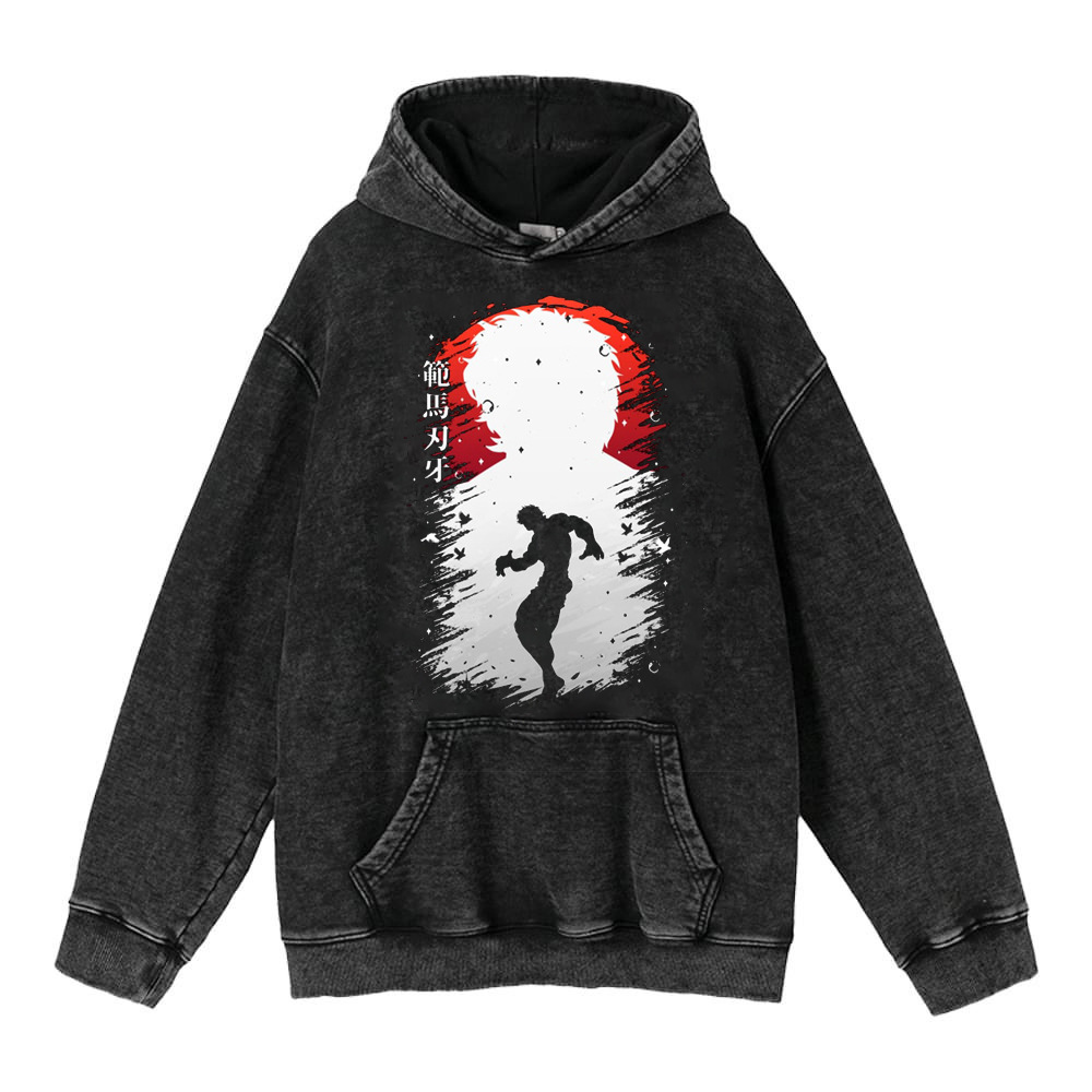 440g Heavyweight Washed Vintage Finish Baki Hanma Anime Street Retro Cotton Hoodie - TT8292