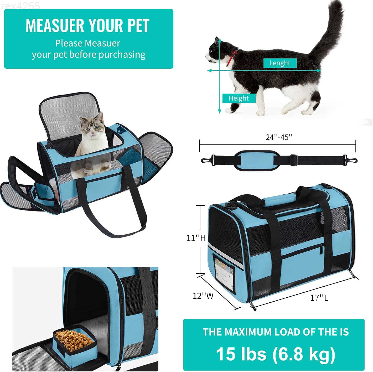 Soft Sided Cat Carrier for Small Cats Puppies up to 15 Lbs Airline Approved Pet Carrier Collapsible Travel Puppy Carrier with Reflective Strip GreyW25