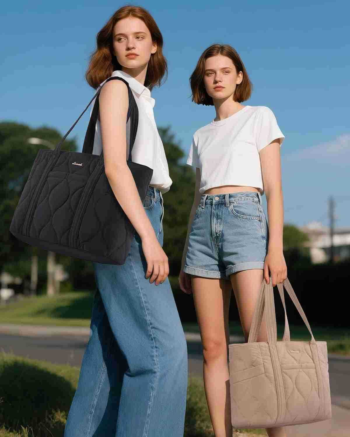 Tote Bag for Women Puffer Quilted Work Travel Shoulder Bag with Zipper for Daily Nurse TeacherW250904