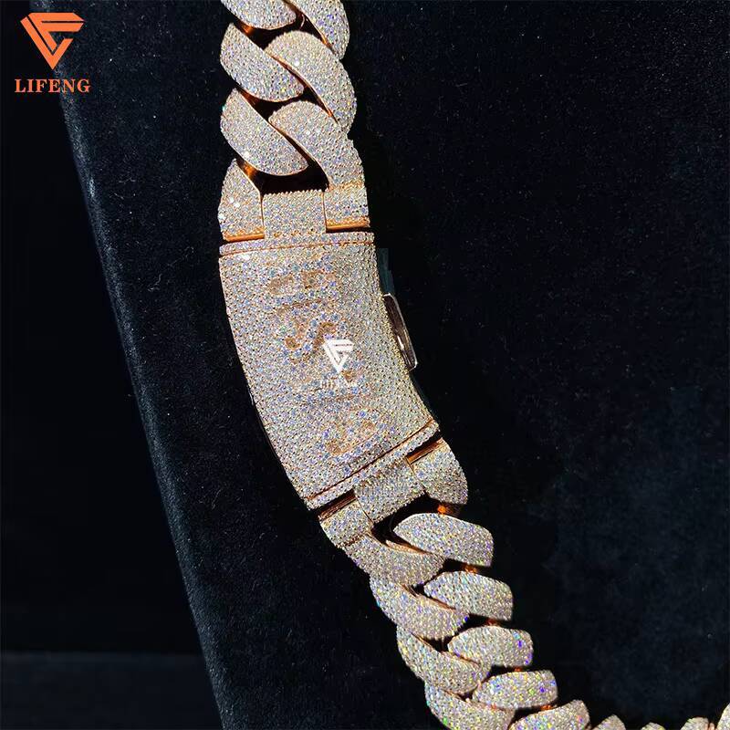 20mm Bubble Cuban Link Chain Custom Clasp Letter Name VVS Moissanite Hip Hop Fine Jewelry Rose Gold 925 Sterling Silver Necklace