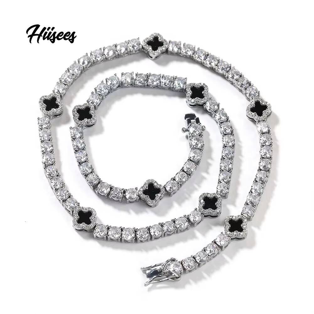 Fashion Jewelry Women Men Hypoallergenic Brass Diamond BlackFour Leaf Clover Tennis Necklace