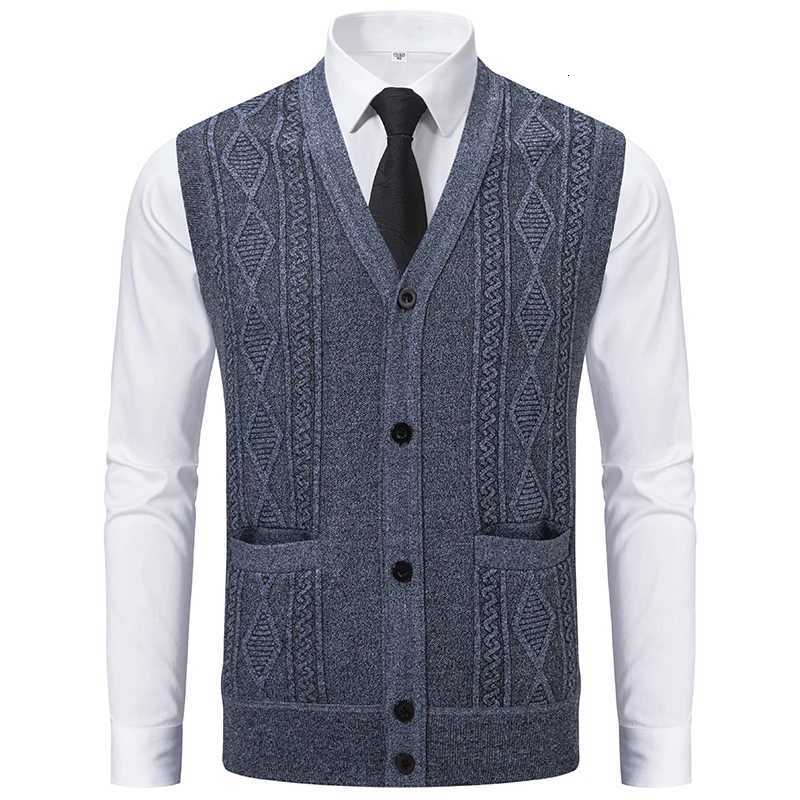 Autumn Winter Warm Slim Fit Knit Vests Men VNeck Solid Color Smart Casual Knitted Waistcoat Mens Geometric Sleeveless Knit VestXJ250904