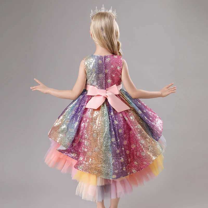 S002 Childrens Dress Trailing Princess Spot Pink Girls June 1 Performance Summer New 2023 Lace Color Matching Mesh Z250904