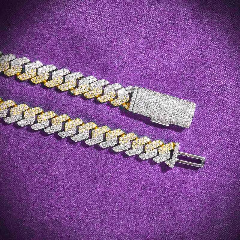 10MM 12MM Pass Diamond Tester Hip Hop D Color Split Two Tone Moissanite Mens Cuban Link Chain With 925 Sterling Silver GRA