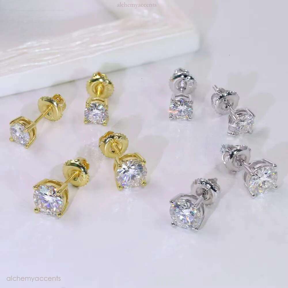 Jewelry Classic 8mm 2CT Mossanite Screw Back Sterling Sier VVS Dia Moissanite Stud Earrings for Women