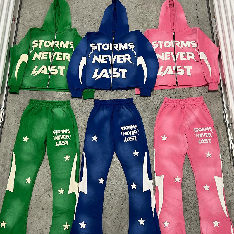 Mens Designer Fashion Streetwear Personalized Applique Letter Print High-Street Hip-Hop Style Full-Zip Cardigan Hoodie Tracksuit Pants Set